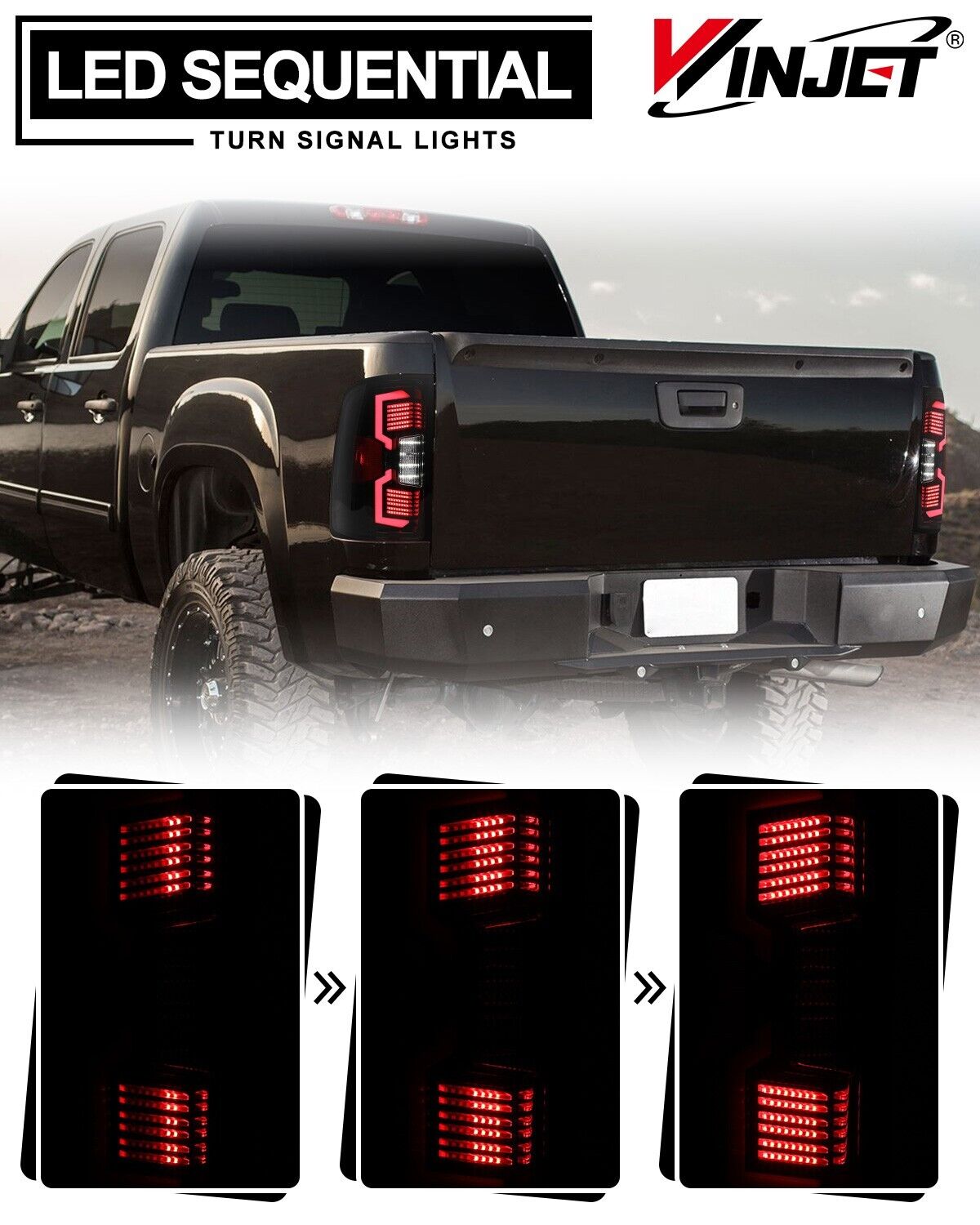 Full LED Tail Lights for 2007-2014 GMC Sierra 1500 2500 3500HD Sequential Signal