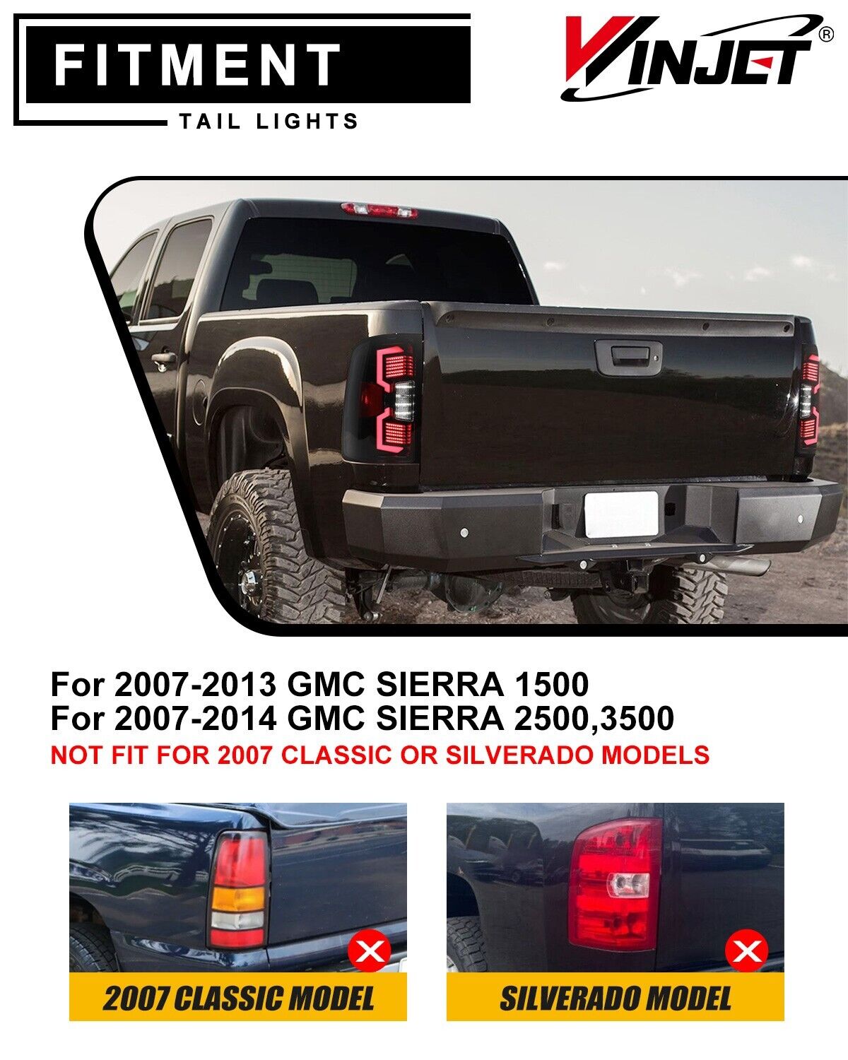 Full LED Tail Lights for 2007-2014 GMC Sierra 1500 2500 3500HD Sequential Signal