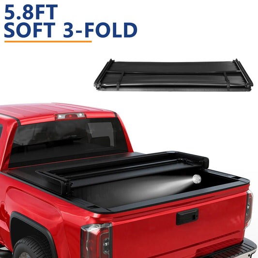 For 2014-2019 Chevy Silverado GMC Sierra 1500 5.8FT Soft Tri-Fold Tonneau Cover