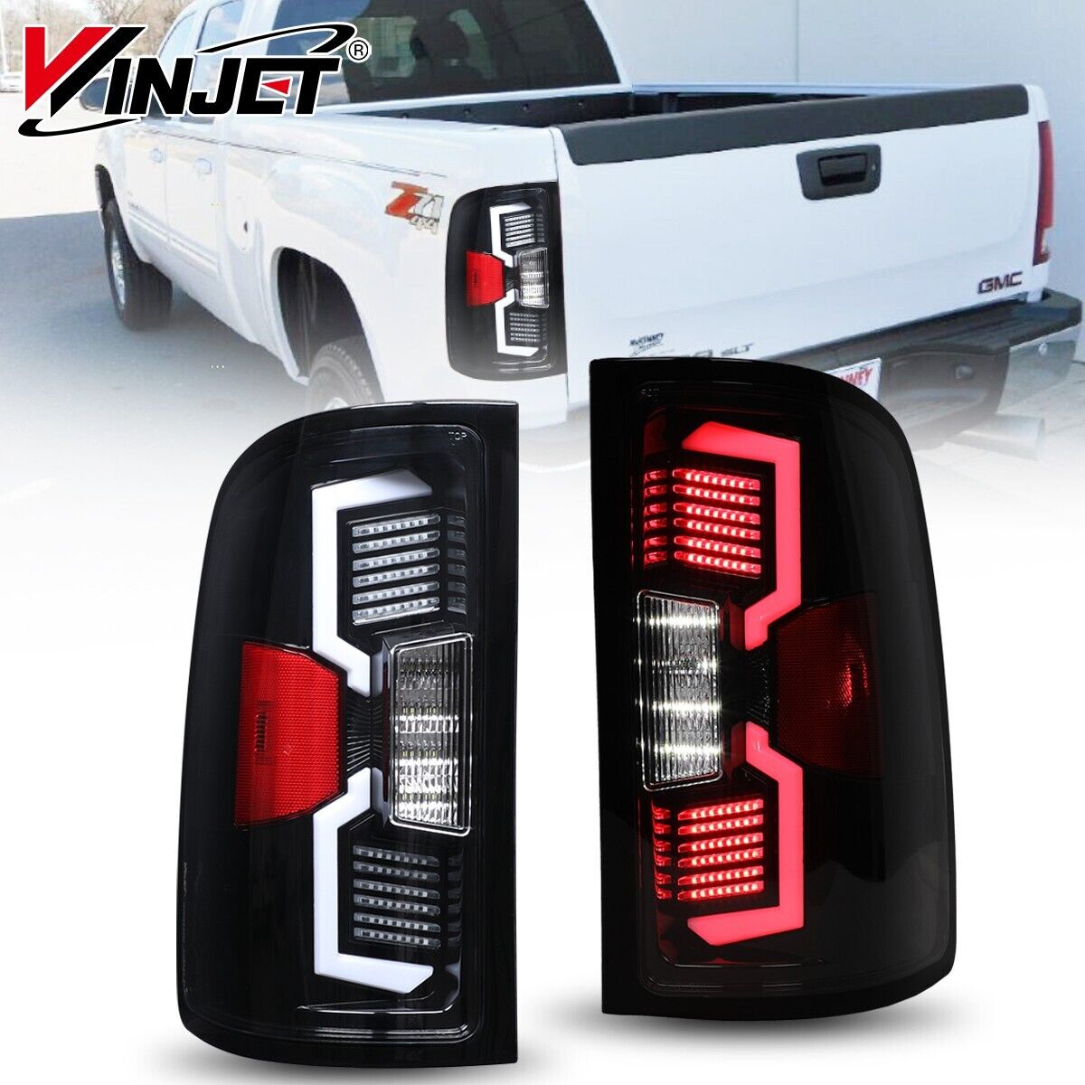 Full LED Tail Lights for 2007-2014 GMC Sierra 1500 2500 3500HD Sequential Signal